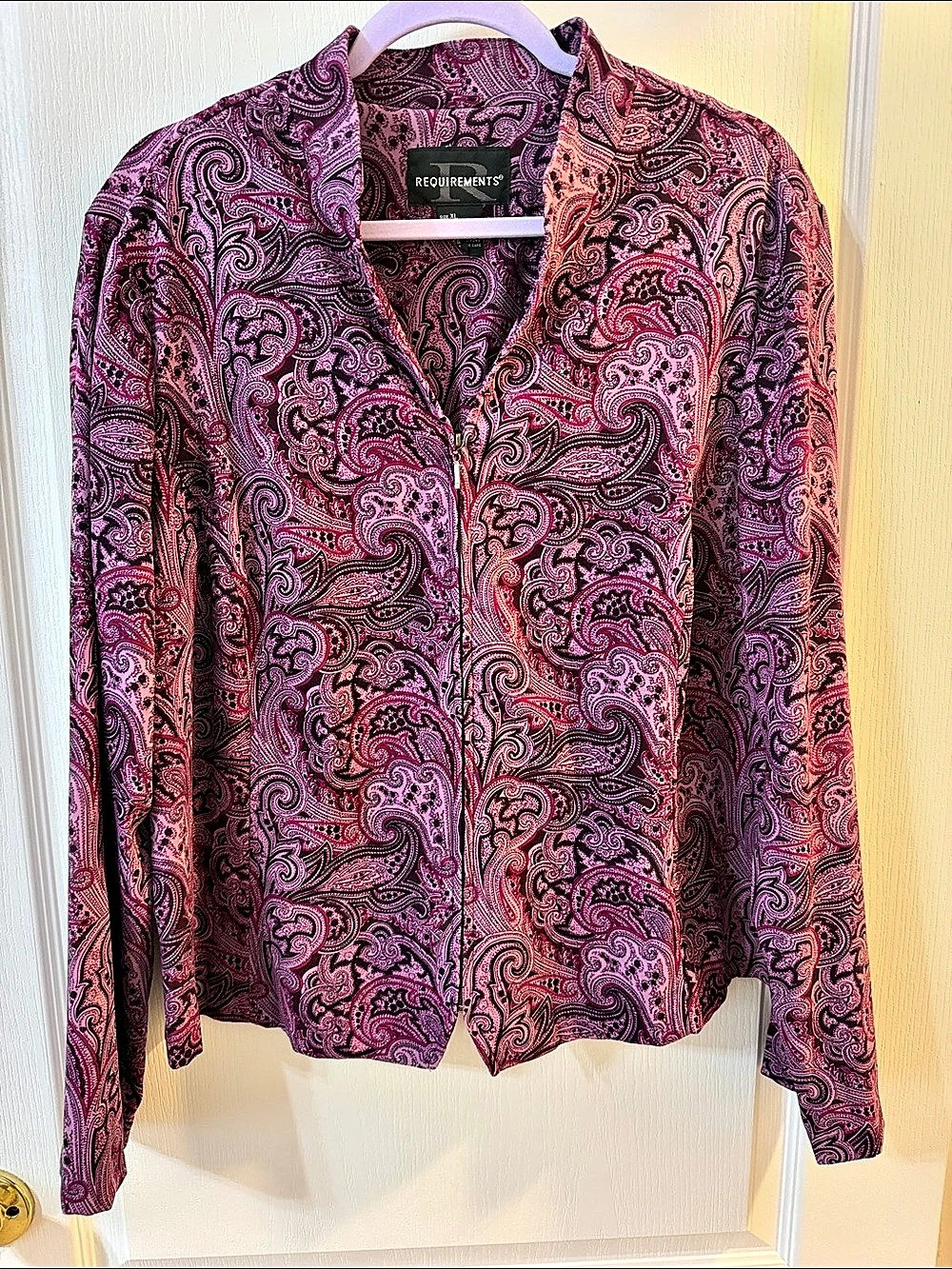 Requirements Paisley Zip Jacket in Purple & Pink Size XL Like New